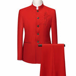 Load image into Gallery viewer, Fashion Men Retro Party 2 Piece Set Blazer Pants Luxury Embroidery Men Tang Suit Jacket Trousers
