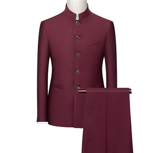 Fashion Men Retro Party 2 Piece Set Blazer Pants Luxury Embroidery Men Tang Suit Jacket Trousers