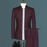 Load image into Gallery viewer, Fashion Men Retro Party 2 Piece Set Blazer Pants Luxury Embroidery Men Tang Suit Jacket Trousers
