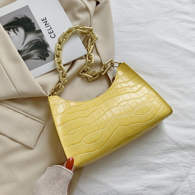 Crocodile Pattern Zipper Handbags New Fashion Texture Embossed Lacquer Shoulder Bag Simple and Small Square Bags for Women