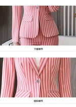 Load image into Gallery viewer, HGM 2 Piece Set Women Clothes Fashion Striped Blazer and Trousers Office Lady OL Style Formal Uniform Suits Work Wear
