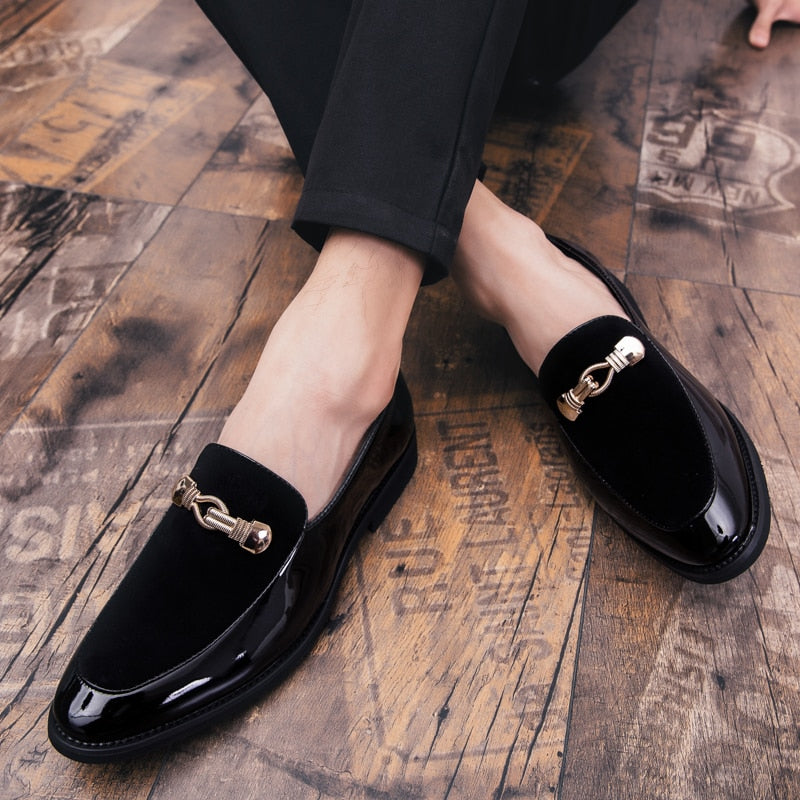 Metal Decoration Suede Driving Shoes Men  Casual Loafers Business Formal Dress Footwear