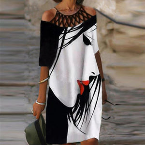 HGM Fashion Retro Printing Women Dress Sexy V-Neck Short Sleeve Loose Beach Homewear Dress Casual Comfy Female Model Dress