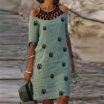 Load image into Gallery viewer, HGM Fashion Retro Printing Women Dress Sexy V-Neck Short Sleeve Loose Beach Homewear Dress Casual Comfy Female Model Dress
