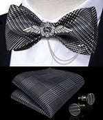 Load image into Gallery viewer, Bow Ties For Men Silk Bowties Cufflinks Handkerchief Set For Party Wedding Suit Accessories Man Tie Golden Brooch
