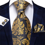 Load image into Gallery viewer, Hi-Tie Luxury Floral Paisley Men&#39;s Yellow Gold Tie Gravatar Silk Necktie For Men Business Wedding Necktie 8.5cm wide
