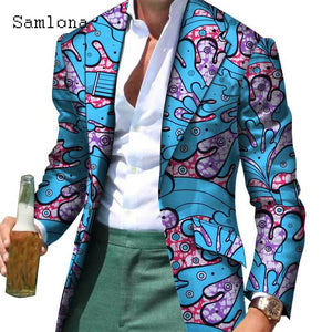 Men Fashion Blazers Lapel Collar Jackets Vintage 3D Print Outerwear Autumn Business Blazers Sexy Men Clothing