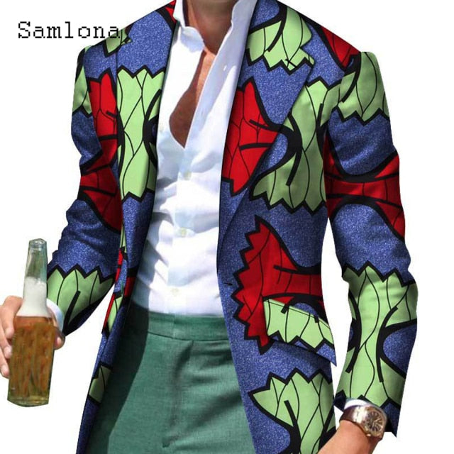 Men Fashion Blazers Lapel Collar Jackets Vintage 3D Print Outerwear Autumn Business Blazers Sexy Men Clothing