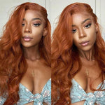 Load image into Gallery viewer, Ginger Orange Lace Front Human Hair Wigs Wavy Lace Front Wig For Women Lace Closure Human Hair Wig T Part Lace Wig Bleached Knot
