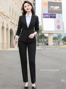HGM Formal Suits Women Fashion Business Long Sleeve Blazer And Pants Office Ladies Work Wear