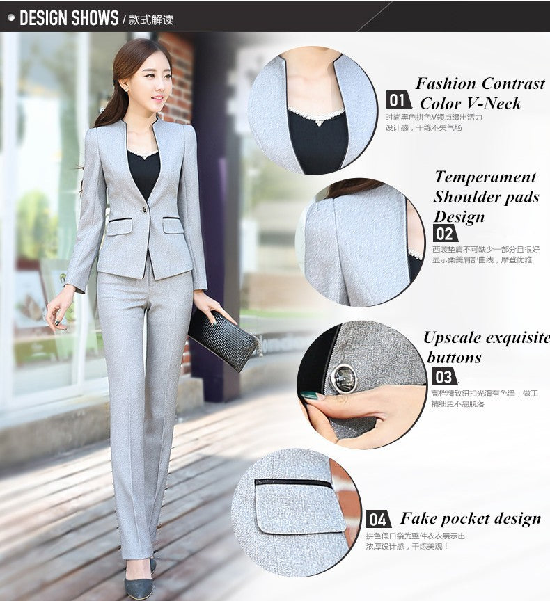 HGM Slim Work Wear Women Two Pieces Set Fashion Formal Blazer and Trousers Plus Size Office Business Suit
