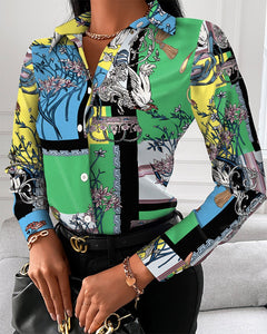 NEW Women Long Sleeve Floral Printed Tie Knot Top Blouse Casual Spring Shirts Female
