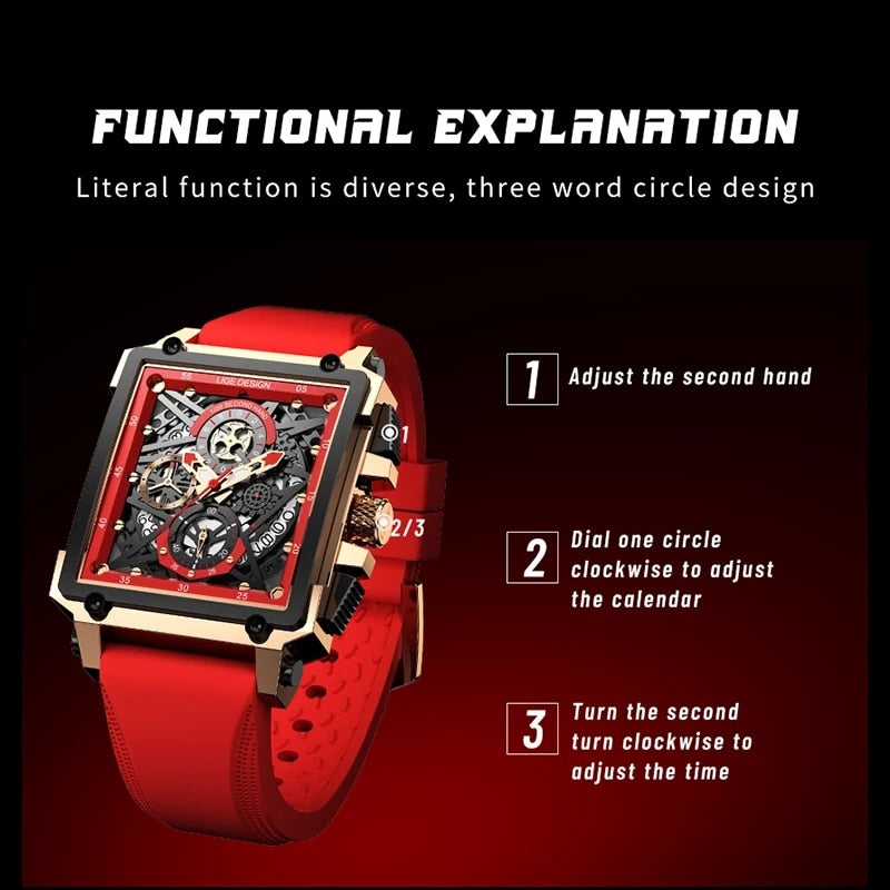 LIGE Men Watch Top Brand Luxury Waterproof Quartz Square Wrist Watches for Men Date Sports Silicone Clock Male Montre Homme