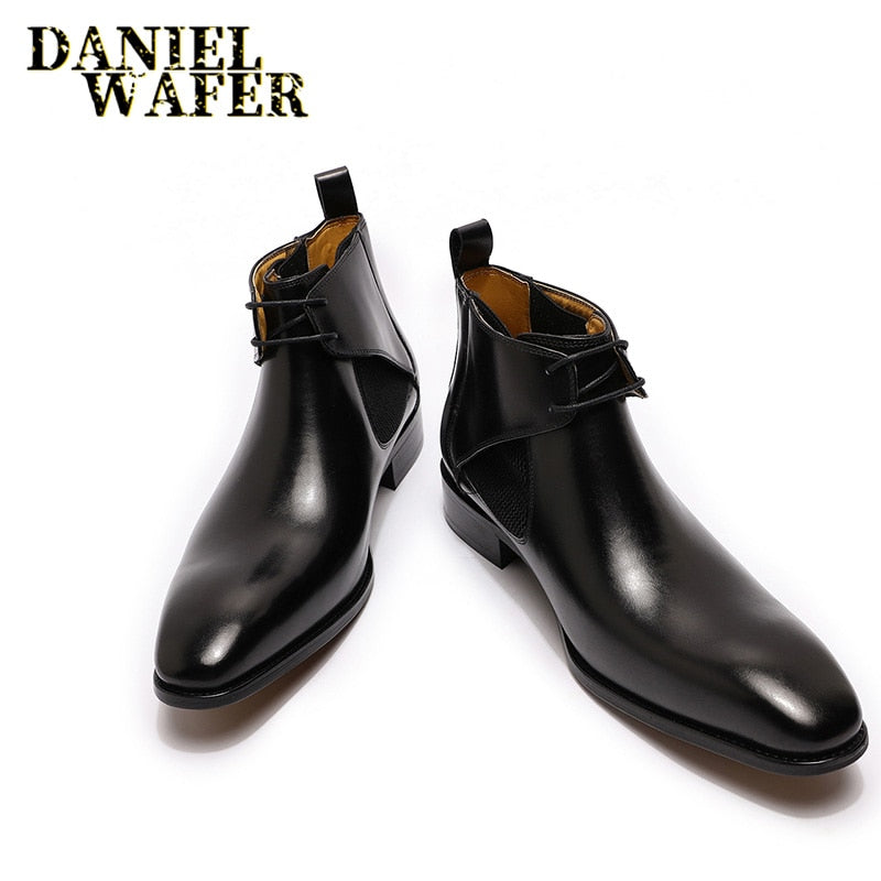 LUXURY DESIGN CHUKKA BOOTS FASHION MEN'S GENUINE LEATHER ANKLE BOOTS LACE UP FORMAL MENS DRESS SHOES
