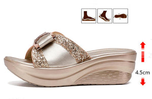 HGM Ladies Leather Wedges Shoes Casual Slingbacks Sandals Comfortable Platform