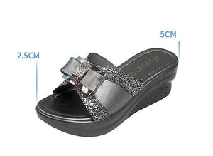 HGM Ladies Leather Wedges Shoes Casual Slingbacks Sandals Comfortable Platform