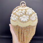 Load image into Gallery viewer, Round Circular Gold Diamond Tassel Bridal  Women Evening Party Crystal Clutch Bag Wedding Wristlets Purse
