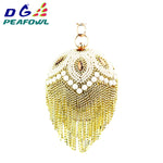 Load image into Gallery viewer, Round Circular Gold Diamond Tassel Bridal  Women Evening Party Crystal Clutch Bag Wedding Wristlets Purse
