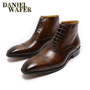 New Fashion Men Ankle Boots Men Formal Dress Leather Shoes Western Boots Cowboy Boots Lace Up Casual Shoes