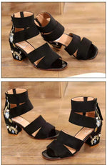 Load image into Gallery viewer, Ethnic Style Embroidered Mid-heel Sandals Women  All-match Thick Heel Elegant Retro Open Toe Embroidered Shoes
