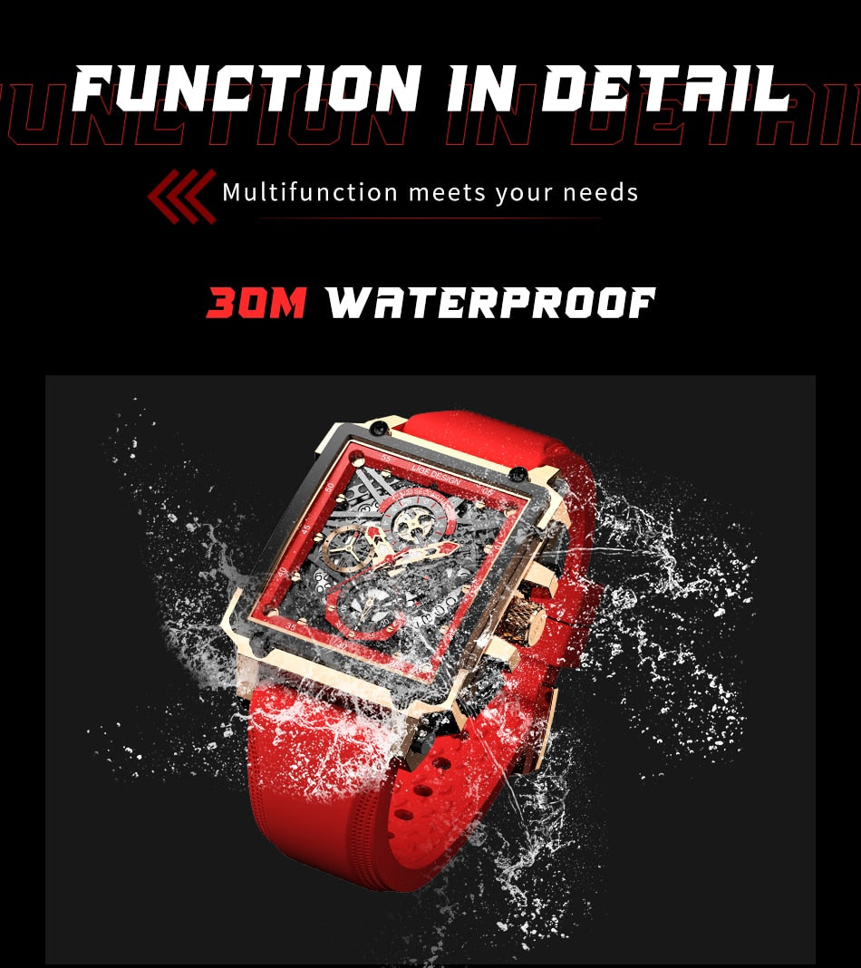 Top Brand Luxury Men's Watches Square Digital Sports Quartz Wristwatch for Men Waterproof Stopwatch