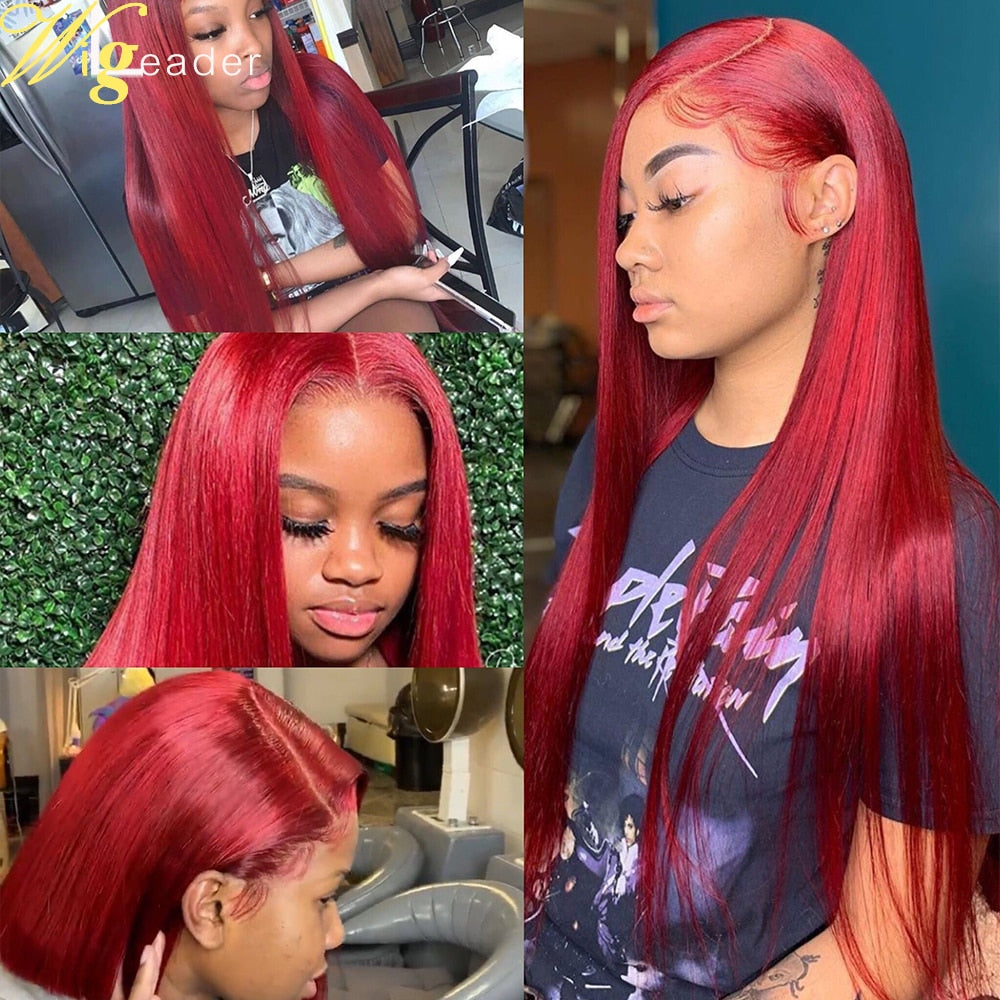 HGM Preplucked Remy Human Hair Lace Front Wigs Red Straight 180% 13x6 Lace Frontal Wigs Deep Wave Lace Frontal Wigs