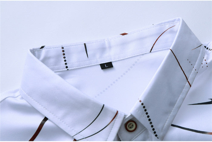 Men's Printed Shirt Fashion Casual White Long Sleeve Shirt Male Brand Clothes