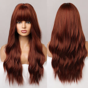 Long Body Wave Orange Red Synthetic Wigs for Women Natural Party Cosplay Wig Heat Resistant Hair