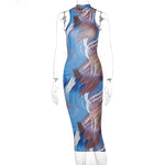 Load image into Gallery viewer, HGM Women Fashion Backless Sleeveless  Printed Bodycon Slim Pencil Dress Streetwear
