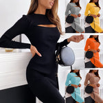 Load image into Gallery viewer, HGM Women Hollow Out Split Long Sleeve Party Dress O-Neck Mini Rib Knitted Slim Wrap Sexy Bodycon Women Dress
