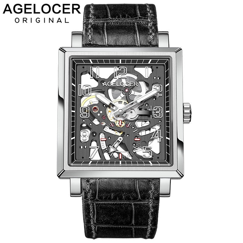 AGELOCER Sapphire Blue Skeleton Mens Mechanical Watch Top Brand Luxury Waterproof 50m Fashion Mechanical Watch Clock