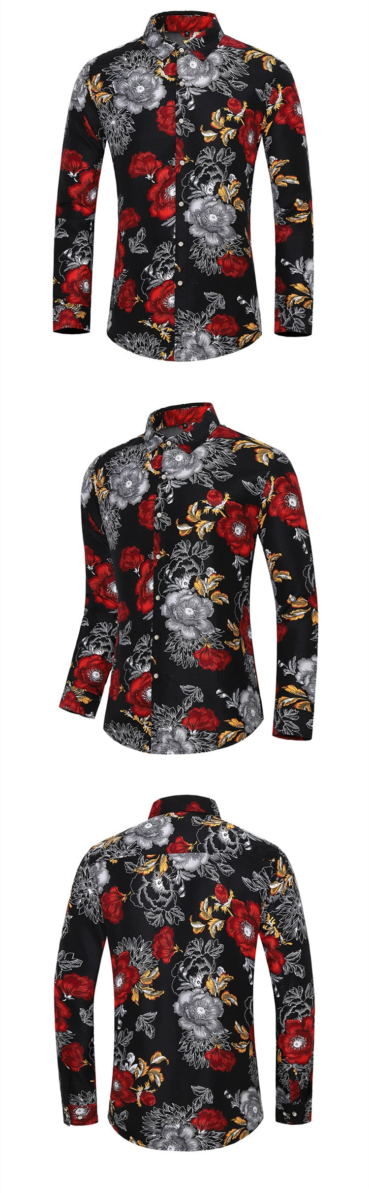 HGM men long-sleeved shirt fashion rose plant flower printed shirt
