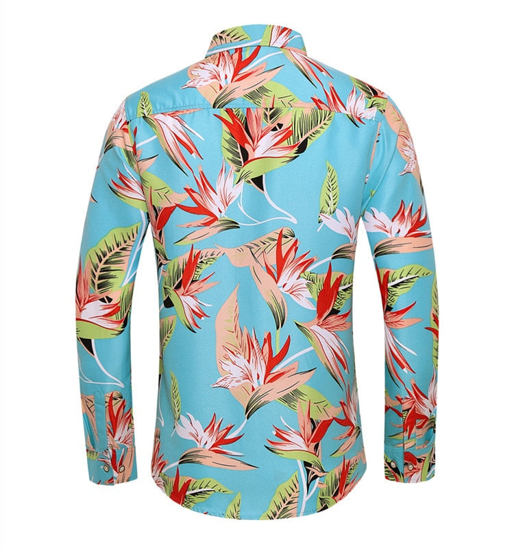 HGM men long-sleeved shirt fashion rose plant flower printed shirt
