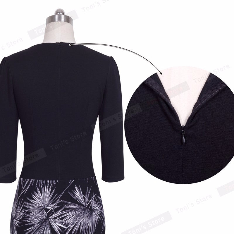 HGM One-piece Faux Jacket Vintage Elegant Patterns Work dress Office Bodycon Female 3/4 Sleeve Sheath Women Dress