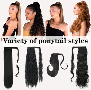 Long Straight Ponytail Hair Synthetic Extensions Heat Resistant Hair 22Inch Wrap Around Pony Hairpiece for Women