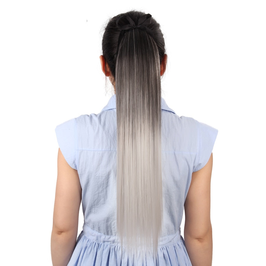 HGM Ponytail Hair Extension Clip In Hairpieces Natural Hair Pony Tail Grey Red Long Ponytail 20 Inch Hairpiece