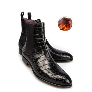 Men's Boots Shoes Work Boots Add Velvet Fashion Designer Shoes Men Warm Non-Slip Genuine Leather
