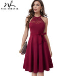Load image into Gallery viewer, Women Elegant Lace Patchwork with Sash Dresses Cocktail Wedding Party Vintage Flare Dress
