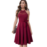 Load image into Gallery viewer, Women Elegant Lace Patchwork with Sash Dresses Cocktail Wedding Party Vintage Flare Dress
