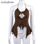 Load image into Gallery viewer, Sexy Ruffles Cut Out White Tank Tops Bandage Hollow Out Halter Tops Drawstring Clubwear
