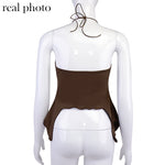 Load image into Gallery viewer, Sexy Ruffles Cut Out White Tank Tops Bandage Hollow Out Halter Tops Drawstring Clubwear
