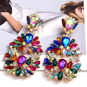 Statement Long Metal Colorful Crystal Dangle Drop Earrings High-Quality New Style Fashion Jewelry Accessories For Women