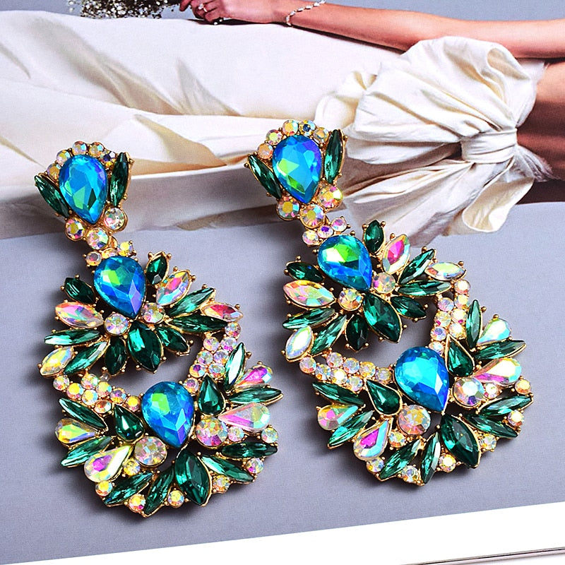 Statement Long Metal Colorful Crystal Dangle Drop Earrings High-Quality New Style Fashion Jewelry Accessories For Women