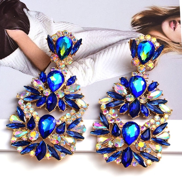 Statement Long Metal Colorful Crystal Dangle Drop Earrings High-Quality New Style Fashion Jewelry Accessories For Women