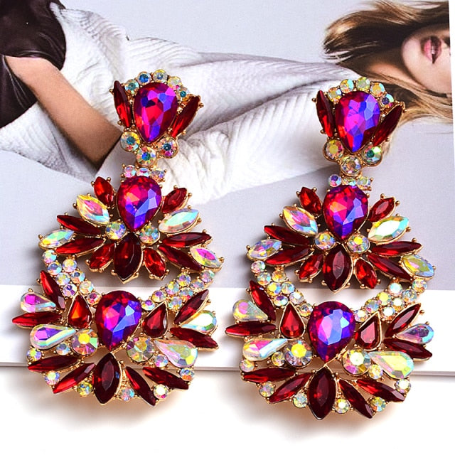 Statement Long Metal Colorful Crystal Dangle Drop Earrings High-Quality New Style Fashion Jewelry Accessories For Women