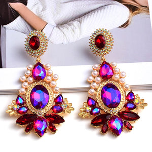 Statement Long Crystal Pearl Metal Dangle Drop Earrings High-Quality Fashion Glass Jewelry Accessories For Women