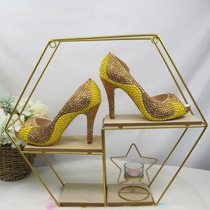HGM Crystal Golden Women Party Dress Shoes Peep Toe Ladies Sandals Wedding Shoes and bag Bride High Hells