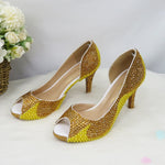 Load image into Gallery viewer, HGM Crystal Golden Women Party Dress Shoes Peep Toe Ladies Sandals Wedding Shoes and bag Bride High Hells

