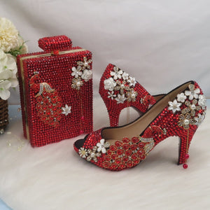 HGM Open Toe Black crystal Peacock Party Dress Wedding shoes Bride woman High heel platform shoes
