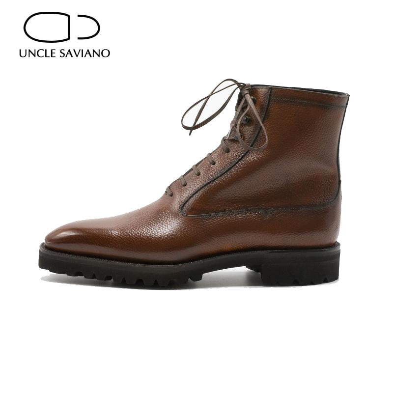 Men's Boots Winter Add Velvet Lace Up Shoes Brown Work Boots Non-Slip Fashion Designer Men Genuine Leather Shoes